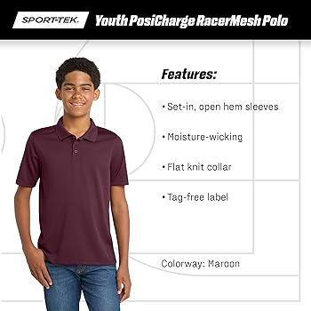 Amazon.com: SPORT-TEK Youth PosiCharge RacerMesh Polo Dark